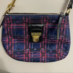 Coach blue poppy tartan small purple nylon cross body bag. Gently used.